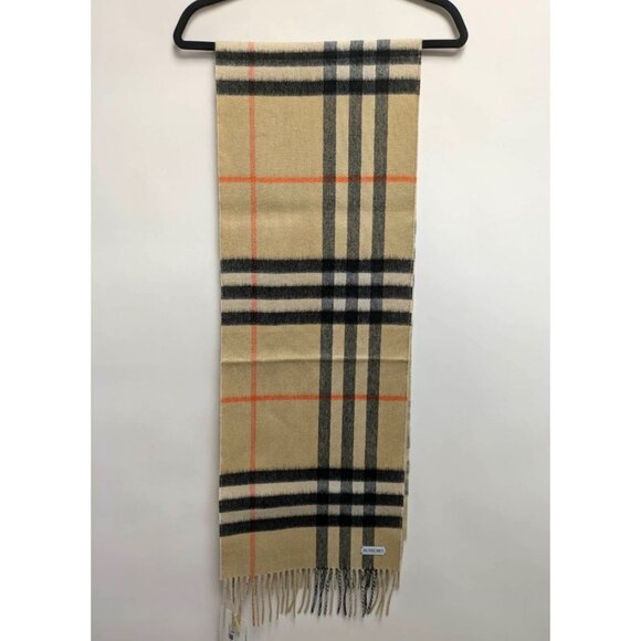 Burberry Double Face Medium Check To Giant Check Cashmere Scarf Sand 168*30cm 80 - Picture 3 of 8
